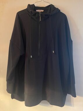 Cable & Gauge Black Hooded Half-Zip Pullover Top